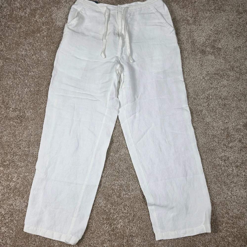 Cubavera Men's Medium White Linen Blend Drawstring Pants Relaxed Beach 32/34